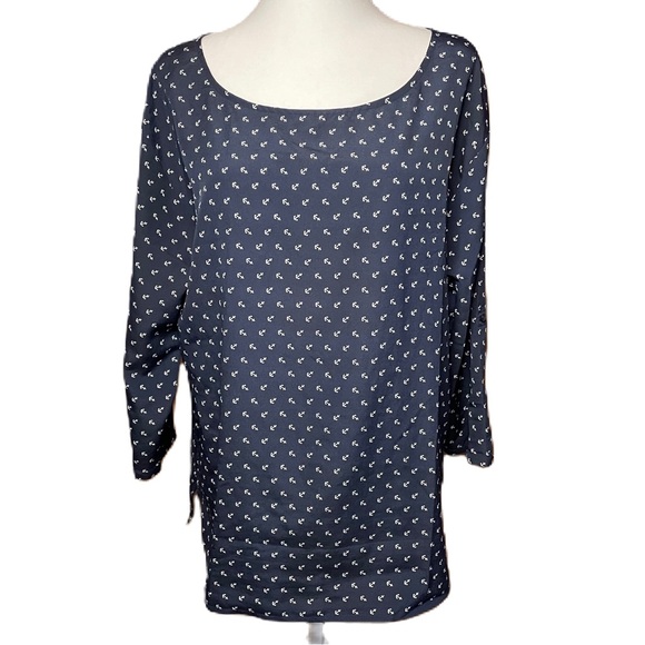 Old Navy Women’s Blue Nautical Semi Sheer Roll Tab Sleeve Blouse Top Shirt Large - Picture 2 of 12